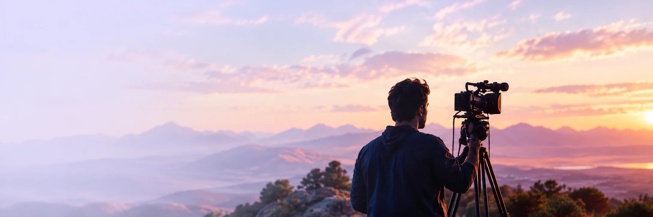 Demo illustration — a filmmaker at sunset.